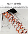 Electric Pull Down Attic Ladder With One Touch Remote Control Retractable Folding Ceiling Stair showing remote control mechanism.