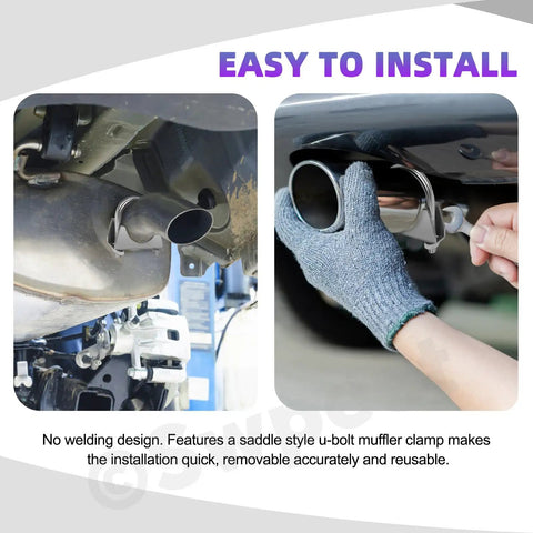 Exhaust U Clamp Kit 2 Pieces 1.3 Inch Stainless Steel U-Bolt Clamps installed on exhaust system showing easy installation