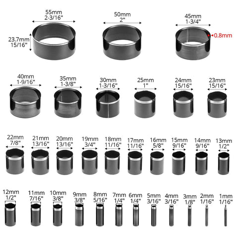 31 Piece Leather Circle Cutter Tool Set For Precision Round Holes With Cutting Dies 1 To 25 mm in various sizes displayed