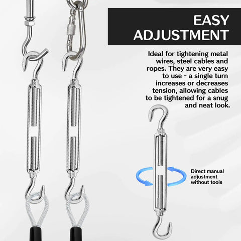 Beefy Stainless Steel Turnbuckle Tensioner Set For Cable Tent Sun Shade And Garden Decor Heavy Duty Hook And Hook Turnbuckles