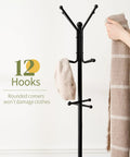 Freestanding Coat Rack With Umbrella Holder Twelve Hooks Three Tier Metal Coat Tree For Entryway Living Room Or Office