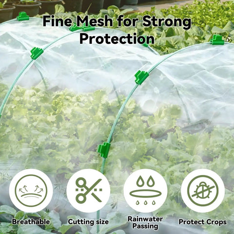 All In One Garden Mesh Netting Kit For Raised Beds With Ultra Fine Plant Netting, Six Wide Hoops, Twelve Clips, And Row Cover To Shield Veggies, Fruits, And Flowers From Birds And Bugs In Your Yard