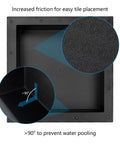 Tile Shower Niche Shelf 17x17 Inches with texture inside 14x14 Inches, close-up of textured and angled corners for easy placement.