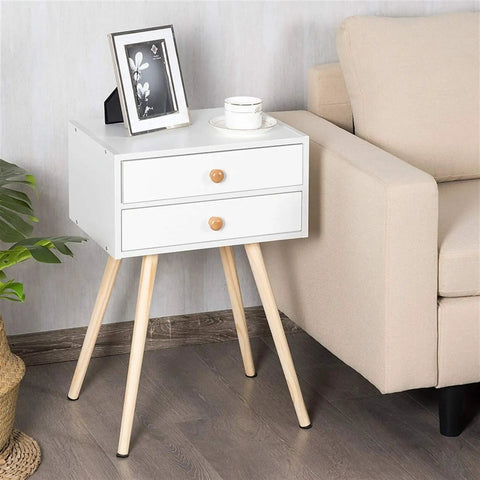 Killer White Industrial End Tables And Nightstands Set Of Two With Smooth Glide Drawers For Your Prime Bedroom Vibe Big Time Storage Bedside Side Tables Solid Wood Frame Totally Lightweight white nightstand with two drawers and wooden legs