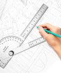 Stainless Steel Two Arm Protractor Angle Finder Ruler for woodworking and craftsman projects with adjustable thumb nut in use