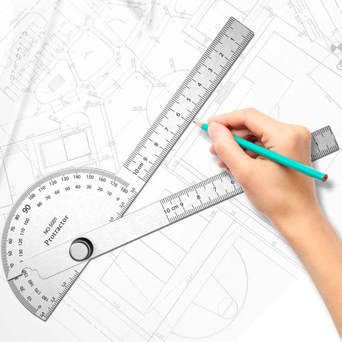 Stainless Steel Two Arm Protractor Angle Finder Ruler for woodworking and craftsman projects with adjustable thumb nut in use