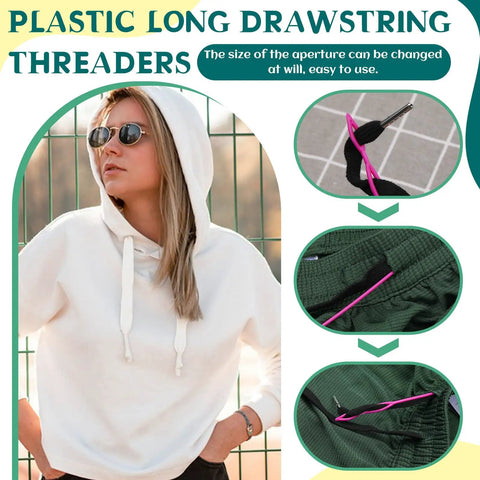 Must Have 18 Piece Drawstring Threader Tool Set showing plastic threaders used on hoodie and sweatpants