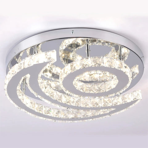 12 Inch Modern Crystal Chandelier Flush Mount Ceiling Light With Remote Control Dimmable LED Fixture for Bedroom