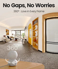 No Sweat Setup 4Mp Indoor Security Camera With Solid Hd Video And Clear Two Way Audio Free Ai Motion Tracking Night Vision Plus Easy Phone App Control For Your Pooch Around The Clock in a modern living room with 360° view.