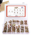 High Performance Threaded Screw Inserts For Wood Featuring Quick Hex Socket Connectors Dead Nuts Secure Furniture Hardware No Stress Diy Build Supplies in storage kit with tools.