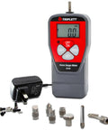 Digital Force Gauge For Tension And Compression With 110 Lb Capacity Peak Hold Backlit LCD High Accuracy 0.5 Percent Load Cell Measures Pull And Push Forces For QC Research And Field Testing, with adapter and tips
