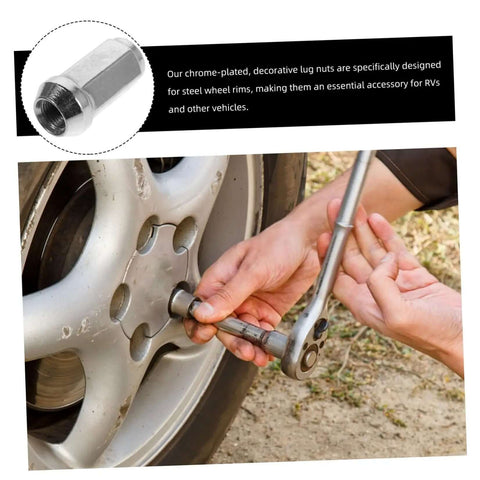 Top Tier Chrome RV Lug Nut Replacement Set With Sealed Axle Covers, Super Durable Anti Rust Steel Wheel Boss Kit For Trucks And Cars, Easy Install Bolt Washer Accessory on RV wheel