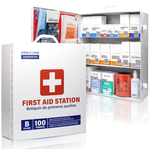 OSHA Compliant ANSI Class B First Aid Kit Cabinet, 3 Shelf Emergency First Aid Center Pro Grade For 100 Person