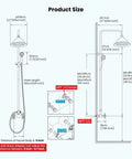 Technical diagram of Polished Chrome 8 Inch Rainfall Shower Head Set with dimensions and dual-function diverter details.
