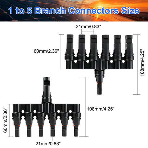 Built Like A Tank Solar Panel MC4 T Branch Connector 1 Male To 6 Female And 1 Female To 6 Male Plug And Play Wiring Harness size dimensions
