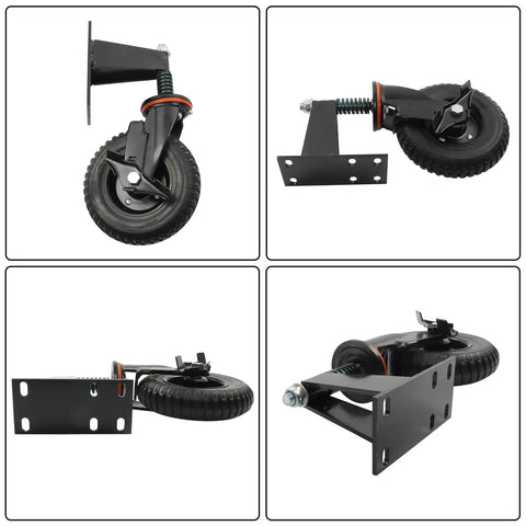 No Sweat Heavy Duty 8 Inch Black Gate Caster Wheels Rated For A Sturdy 600 Lb Load And Offering True 360 Degree Swivel Action For Easy Fence Gate Rolling And Yard Cart Ease, showcasing different angles and details.