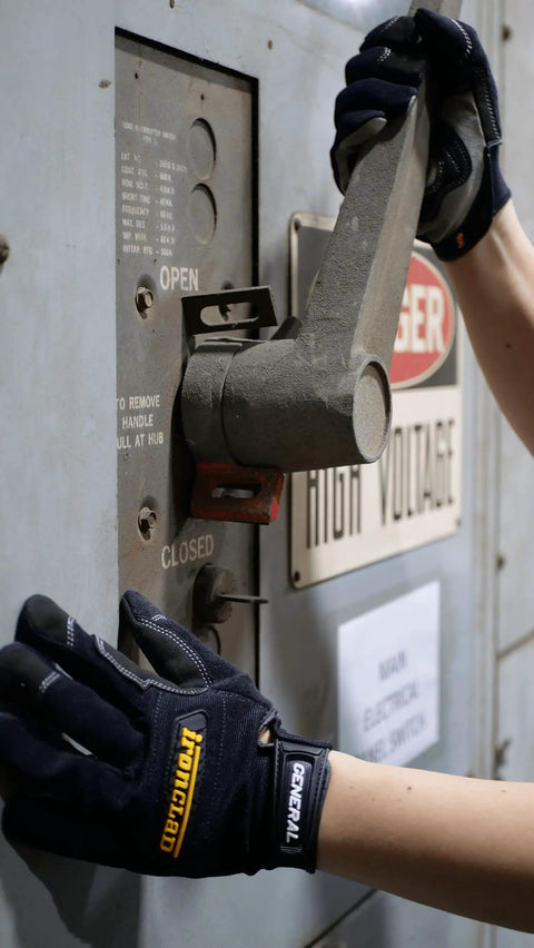 General Utility Spandex Work Gloves Black Large Pair With Padded Palm Rubberized Knuckle Protection And Double Stitched Reinforcements For Construction Shop Work Equipment Operation And Rigging