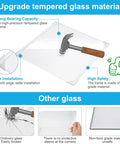 Infographic showing strong 3mm tempered glass of Whirlpool Freezer Glass Shelf Replacement WRS571CIHZ04 with hammer.