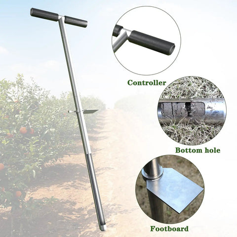 36 Inch Stainless Steel T Style Soil Sample Probe With Foot Pedal, Breaks Down To 23 Inch For Easy Transport, in orchard field