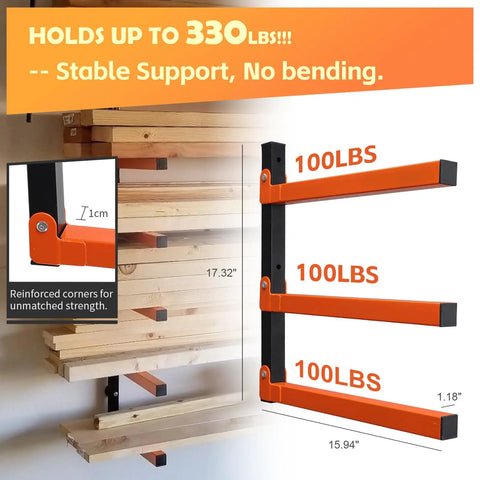 Heavy Duty Wood Organizer Lumber Rack Wall Mount Cantilever Shelves Tough As Nails 3 Level Holds Up To 600 Lbs diagram