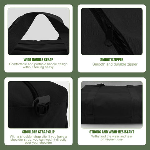 Close Top Wide Mouth Canvas Tool Organizer Bag With Large Capacity For Home And Garage Storage The Go To For Screwdrivers, Wrenches, Pliers And Other Hand Tools, 12 Inch Portable Tool Tote, showing details of wide handle strap, zipper, shoulder strap clip, and durability.