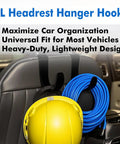 Heavy Duty Headrest Hooks for Trucks and Cars, Extra Large Seat Back Organizer holding hard hat and coiled cable