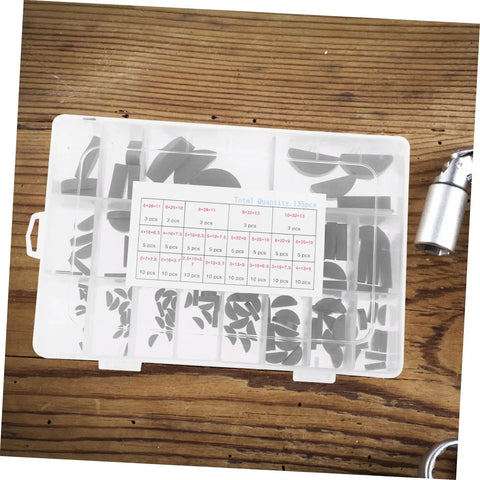 Carbon Steel Woodruff Key Set With Half Precision Keyway Kit displayed in a clear plastic organizer with semicircular keys.