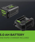 5.0Ah battery and rapid charger for 60V 21 Inch Brushless Cordless Lawn Mower Push With 5.0Ah Battery Gas Like Power For Half Acre
