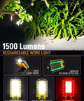 Rechargeable Magnetic Work Light With 40W LED 1500 Lumens Beast Mode Brightness showing lighting modes and plants