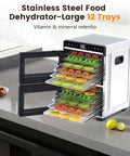 Top Shelf Workhorse Food Dehydrator Featuring 12 Sturdy Steel Trays And Precise Heat Controls Plus Marathon Timer for drying fruits and veggies.