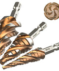 Fast Cutting M35 Cobalt HSS Step Drill Bit Set With Four Spiral Flutes And TiAlN Wear-Resistant Coating, 3 Pieces