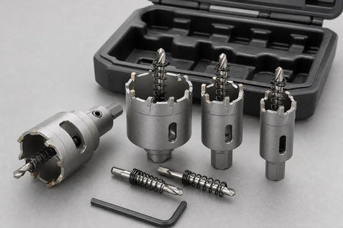 Get Your Shop Ready With This Pro 4-Piece Carbide Hole Saw Kit For Metal Drilling. Includes TCT Cutters From 21 To 42mm Plus Pilot Bits And Case.
