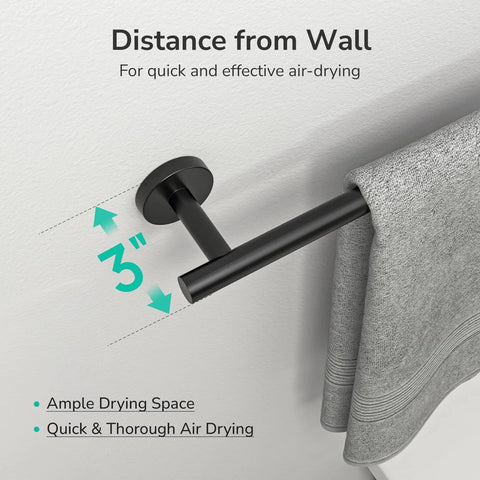 Matte Black Towel Bar 24 Inch Wall Mounted Stainless Steel Towel Rack Split In Two Parts For Total Length 26 Inch with towel
