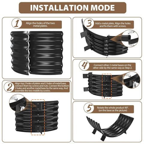 Assembly instructions for 40 Inch Diameter Sector Firewood Rack Storage Built From 0.8Mm Thick Galvanized Steel with wave pattern.