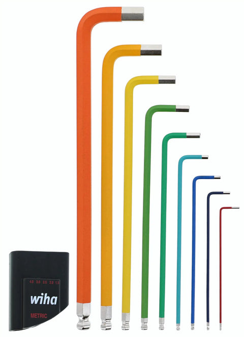 Ball End Hex L Key Set 9 Piece Metric With Color Coded Handles Textured No Slip Grip Ball End Drivers includes holder