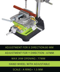 Side view of Cross Slide Drill Vise 2 Way X Y Compound Vise For Milling And Drilling on bench drill, showing adjustment features.