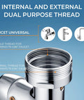 Rotating Faucet Aerator With 1440 Degree Swivel And Two Modes, internal and external dual purpose threads, close-up view