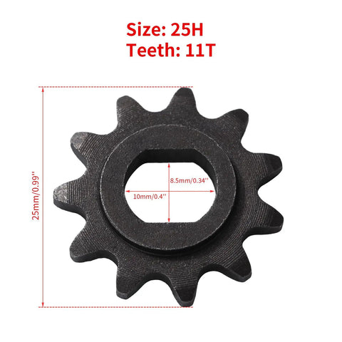 11T 25H Chain Motor Sprocket With Master Links Replacement For Razor MX650 displayed with size dimensions visible