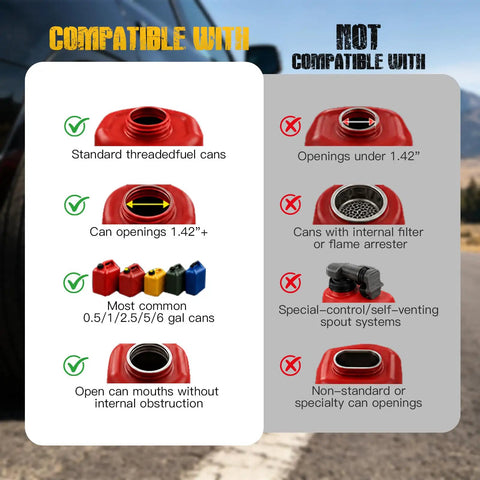 Image showing compatibility guidelines for the Cordless Electric Fuel Transfer Pump Battery Powered Gas Can Dispenser.