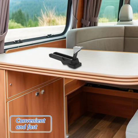 Rubber Draw Latch Black With Storage Rack For Cabinet Doors in RV interior