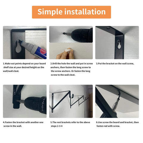 Rock Solid Heavy Duty Metal Closet Rod And Shelf Support Brackets For Clothes Hanger Poles Black Wall Mount installation steps