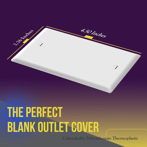 Top Shelf Heavy Duty Blank Wall Plate Outlet Cover One Gang White Polycarbonate Faceplate, measuring 4.50x2.76 inches.