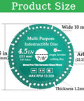 Front view: 4.5in diamond multi-purpose angle grinder disc, 7/8in arbor, for metal, tile, ceramic, glass, wood