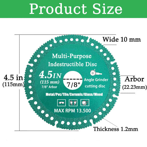 Front view: 4.5in diamond multi-purpose angle grinder disc, 7/8in arbor, for metal, tile, ceramic, glass, wood