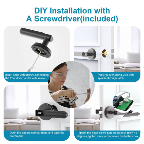 Installation of Biometric Door Lock With Smart App Control, Fingerprint Knob, Remote Unlock, And 3 In 1 Access, using screwdriver.