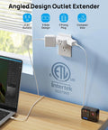Angled Three Way Wall Outlet Extender Super Handy Power Adapter That Transforms One Socket Into Three Charging Ports Perfect For Laptops Phones Cameras And Shavers Working Like A Champ Anywhere At Home, three AC outlets with compact design.