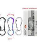 2 Pack Stainless Steel Carabiner Clip Keychain With Spring Snap Hook Rainbow Titanium Finish Lightweight And Durable next to bank card