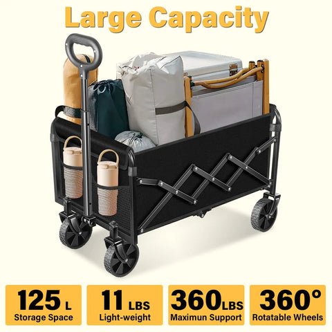 Collapsible Wagon With Wheels Foldable Cart That Keeps Your Back Happy For Groceries Sports Camping Travel And Shopping 360 Lbs Capacity