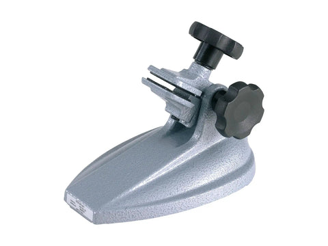 Pro Grade Micrometer Stand For Four Inch Micrometers With Large Clamp Knobs Durable Build Compact Design And Stable Measuring Support.