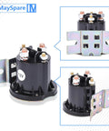 High Output 12V Solenoid Relay Switch Four Terminal DC Contactor With Trombetta Power Seal, black casing, heavy-duty, 150A intermittent rating.